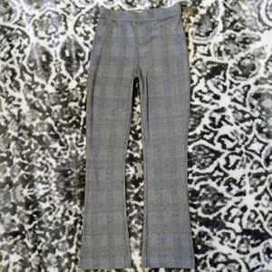 Gray Plaid High Waisted Plaid Flare Pull On Pants